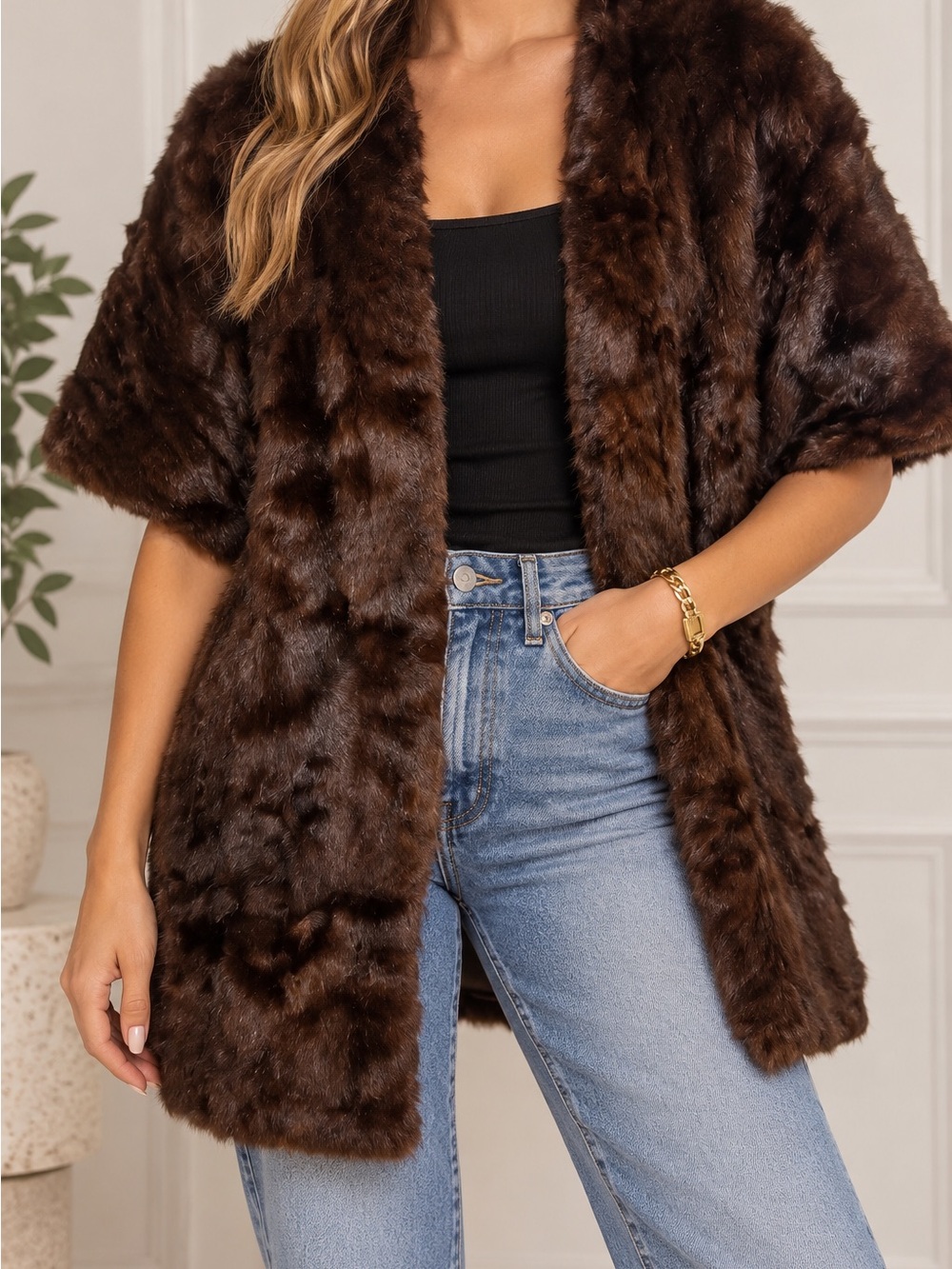 Vintage Genuine Mink Fur Stole Wrap Dark Brown Shawl Cape Formal Old Hollywood